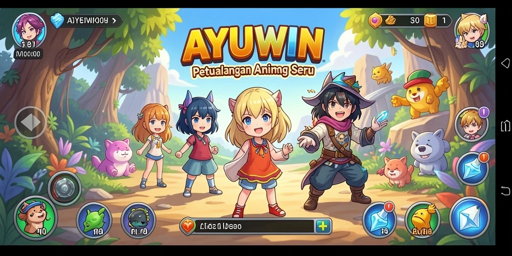 Tampilan seru dari gameplay AYUWIN dengan karakter anime yang menarik.
