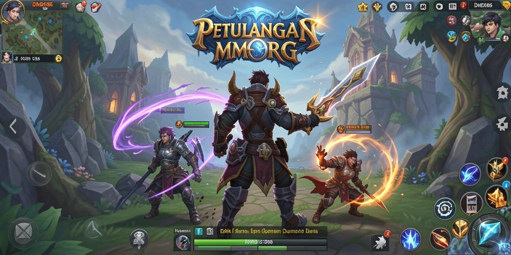 Screenshot DMD686 menunjukkan pertempuran epik melawan monster di dunia MMORPG.