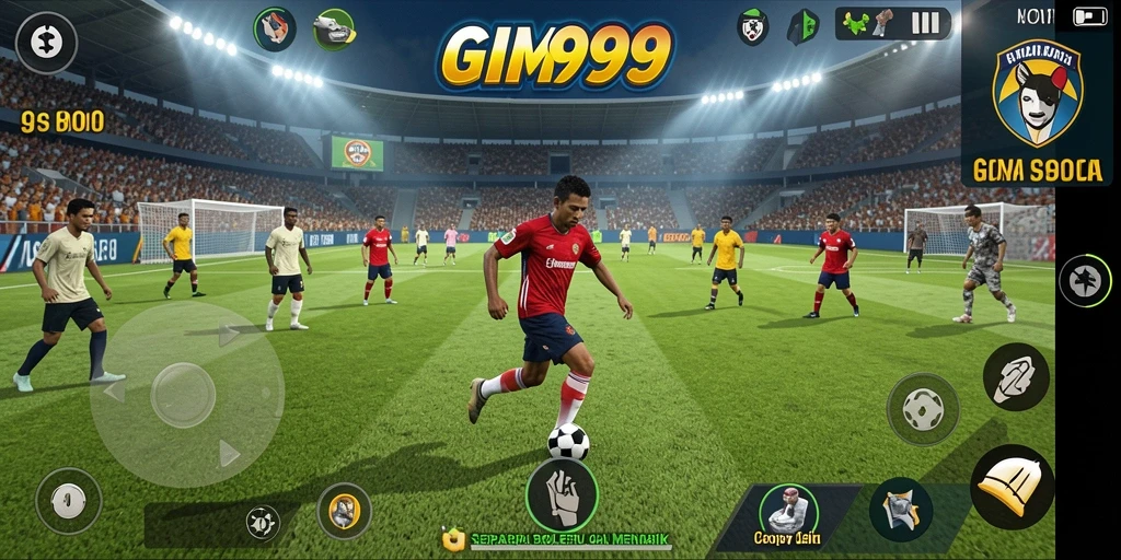 Tampilan gameplay GIM999 yang menampilkan aksi sepak bola mendebarkan.