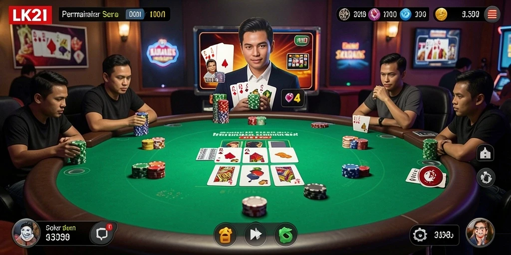 Tampilan gameplay Poker seru di LK21 yang interaktif.