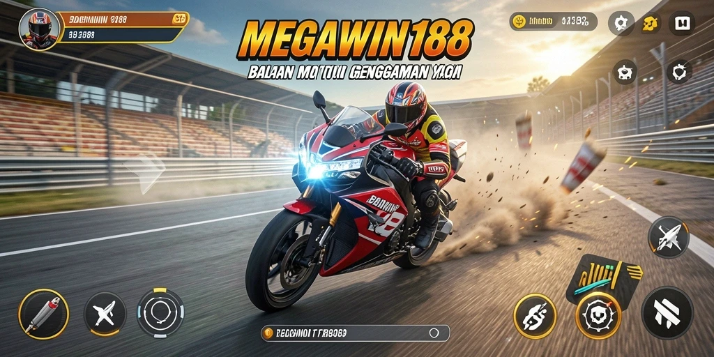 Screenshot gameplay MEGAWIN188 menampilkan balapan motor yang seru dan adrenalin tinggi.