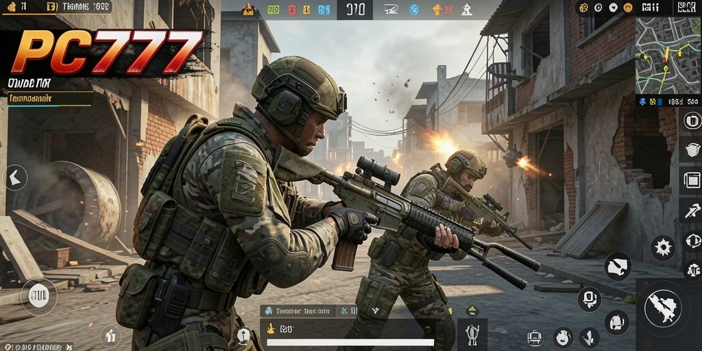 Tangkapan layar menampilkan aksi mendebarkan dalam gameplay FPS PC777.