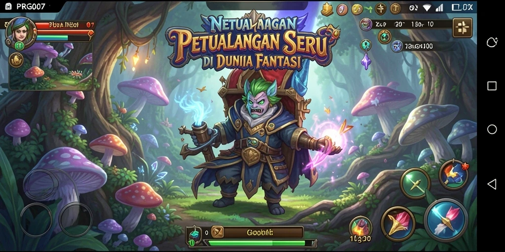 Tangkapan layar utama PRG007 menampilkan petualangan epik di dunia fantasi.