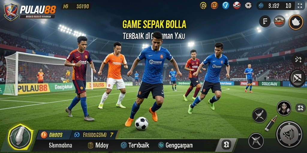 Tampilan gameplay nyata dalam PULAU88 yang menampilkan aksi sepak bola seru.