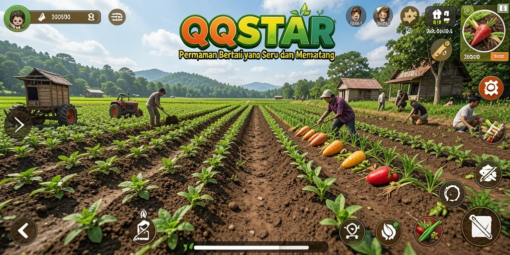 Tangkapan layar menunjukkan gameplay seru bertani di QQSTAR.