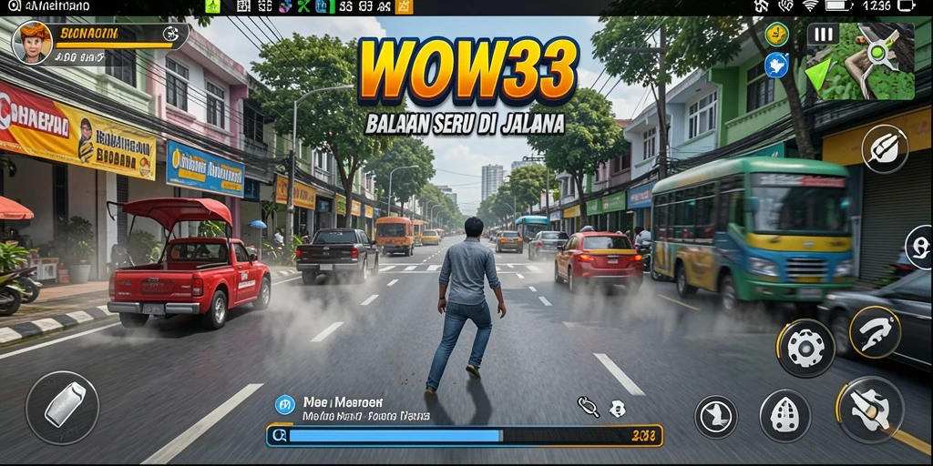 Tampilan gameplay WOW33 yang mendebarkan di trek balapan.